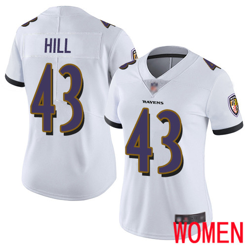 Baltimore Ravens Limited White Women Justice Hill Road Jersey NFL Football #43 Vapor Untouchable
